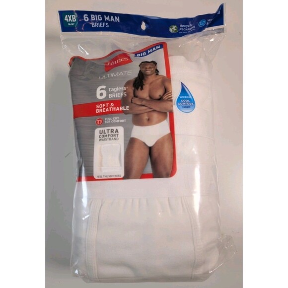 Hanes Ultimate Big Men’s Cotton Brief Underwear 6-Pack White Size 4XB (56-58") - Picture 1 of 4
